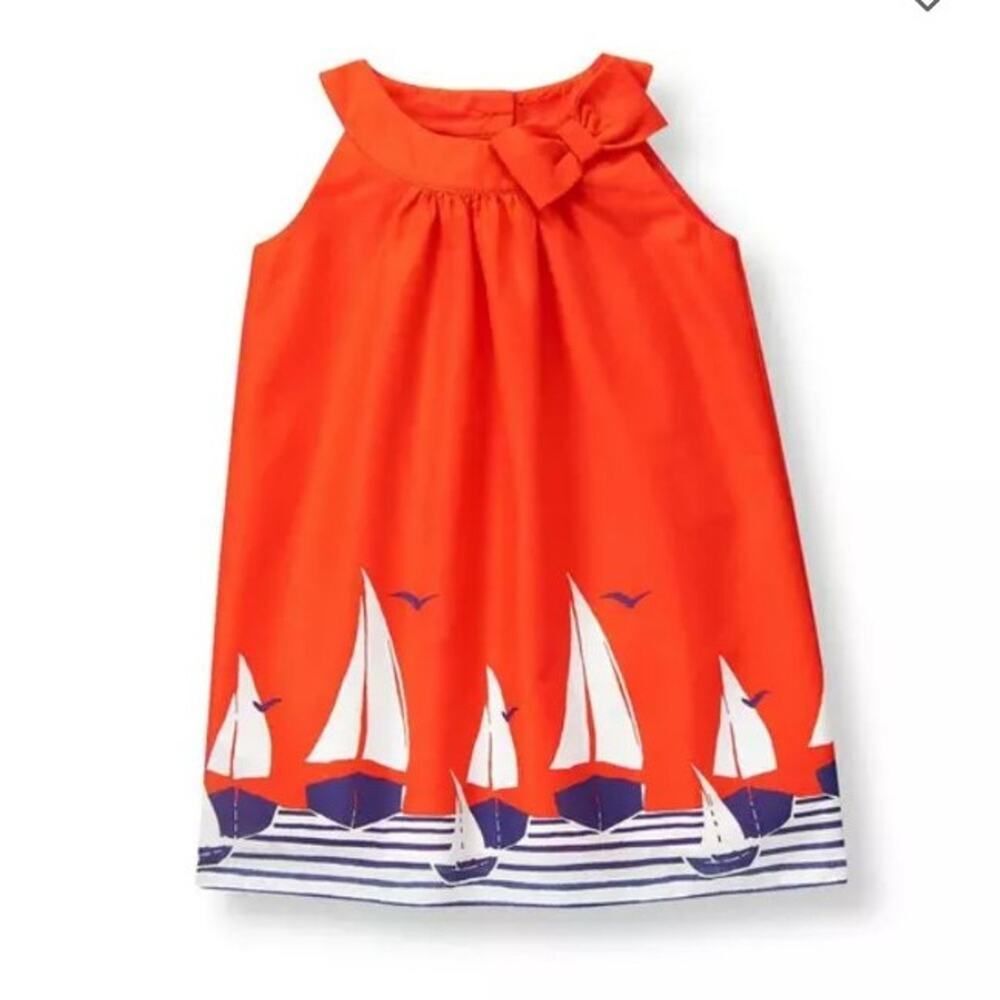 Janie and Jack Girls sleeveless 100% Cotton Batiste Sailboat Dress size 3 GUC